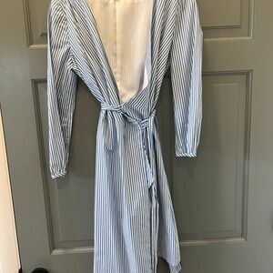 Blue Striped Wrap Dress
